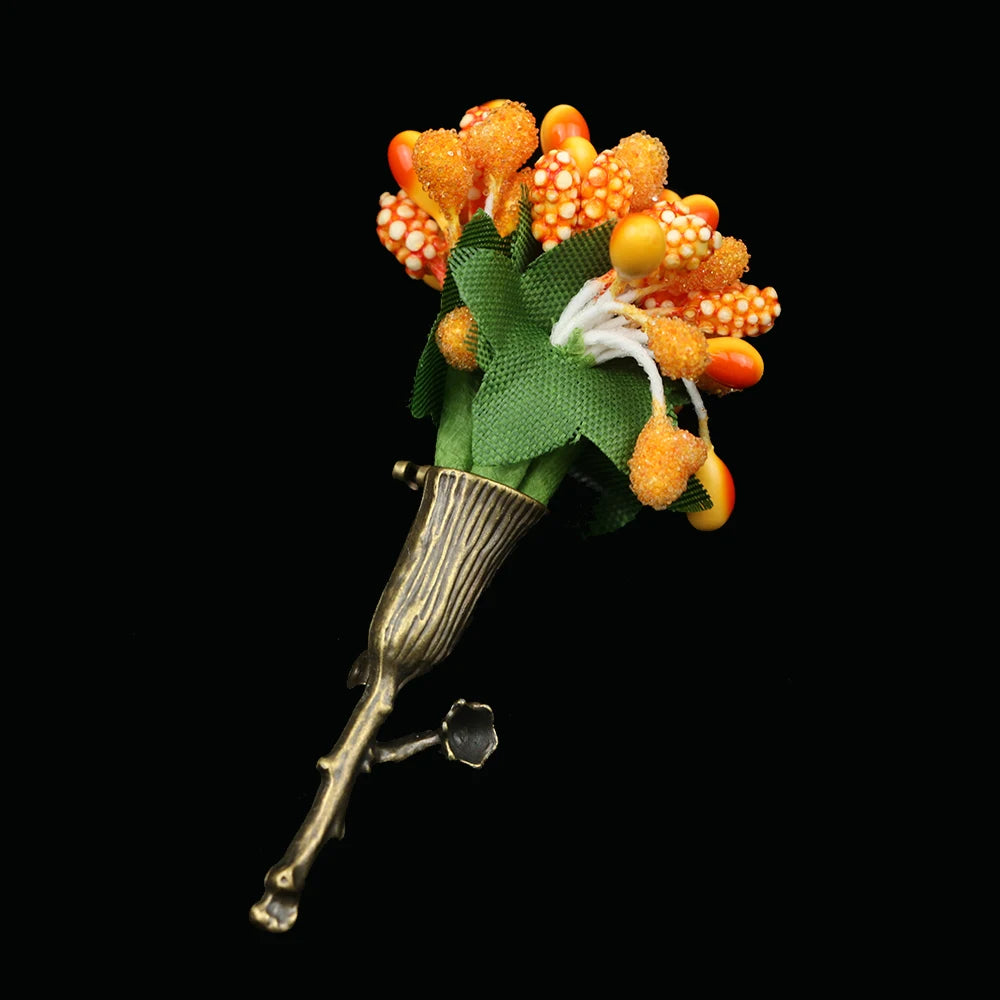 New Wedding Brooches For Men Bridegroom Rose Flower Lapel Pin Orange Pink Puple Romantic Color Brooch Party Suit Accessories