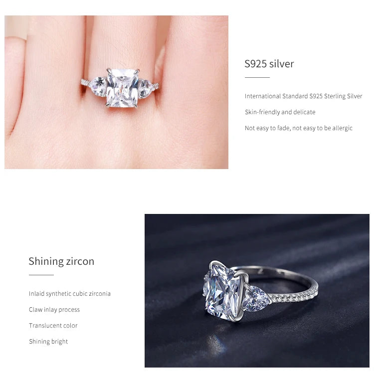 Ailmay Exquisite Luxury Rectangle 3ct  AAAAA CZ Ring 925 Sterling Silver Rings For Women Wedding Engagement Fine Female Jewelry