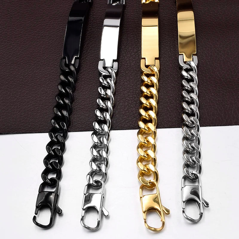 Gokadima Stainless Steel ID Bracelet For Men Jewelry masculina pulseira, Black / Rose Gold color Rock Punk Party Gift