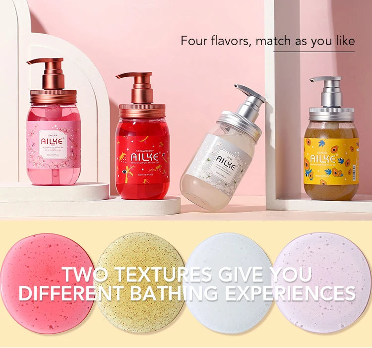 AILKE Bath foam female Whitening brightening  Scrub fragrant   body wash skin care lotion  Exfoliating Shampoo shower Gel spa