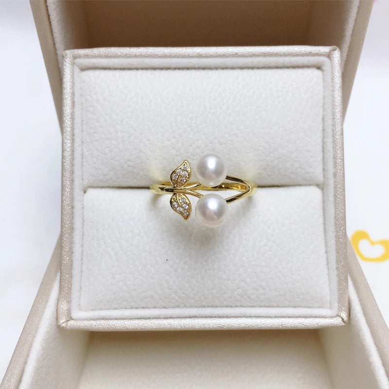 ZHBORUINI Fine Pearl Ring Two Real Natural Pearl 925 Sterling Silver Ring Cherry Design Female Wedding jewelry Drop Shippi