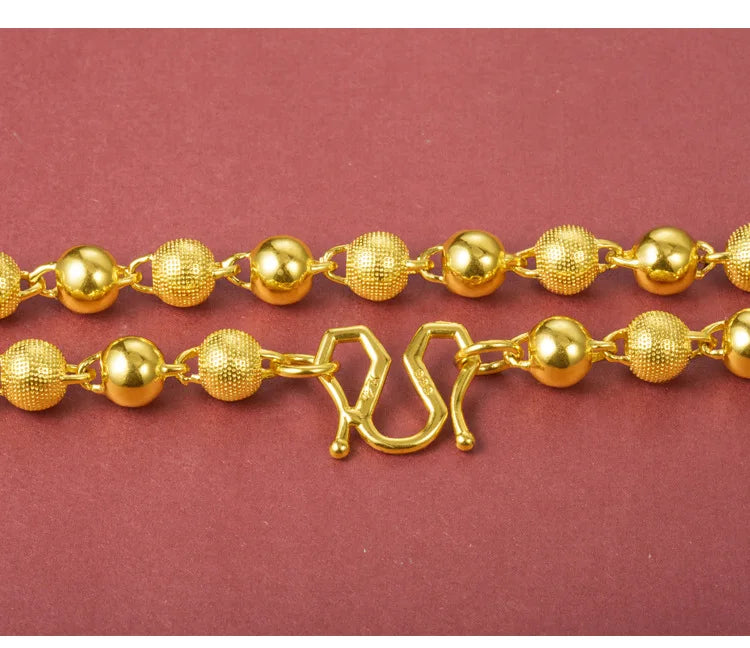 Genuine 18k Gold Color Necklace For men Solid round pearlChain Clavicle Chain Necklace 60cm Single Chain Fine Jewelry