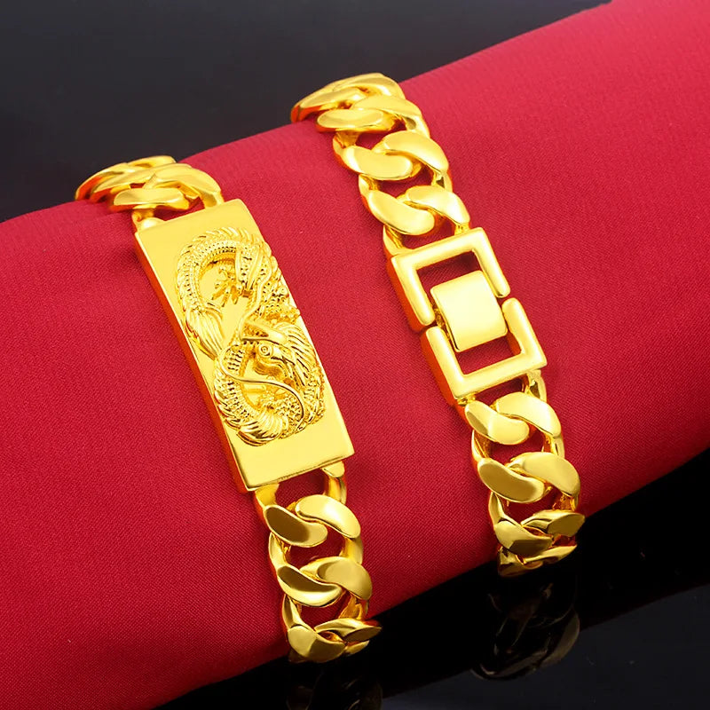 18 K Gold Color Widened Watch Chain Bracelet for Men Dad Father Not Fade Design Bracelet Wedding Engagement Jewelry Gifts