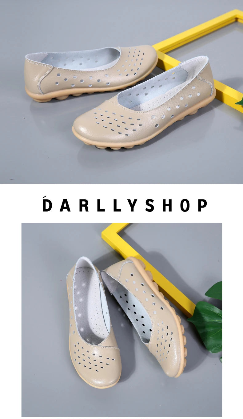 Summer Women Casual Shoes Flat Shoes Designer Ladies Cut Out Rubber Loafers Non-slip Breathable Womens Moccasins Plus Size 35-44