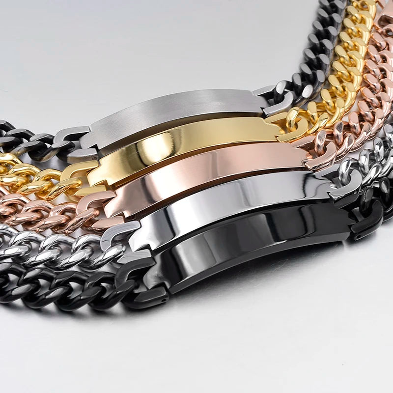 Gokadima Stainless Steel ID Bracelet For Men Jewelry masculina pulseira, Black / Rose Gold color Rock Punk Party Gift
