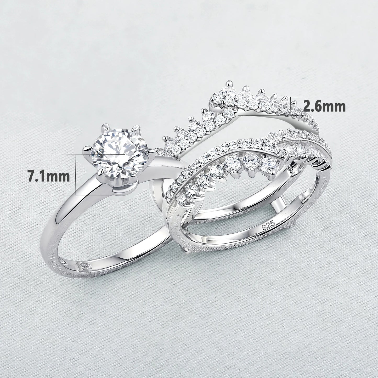 Newshe 925 Silver Bridal Set Original Wedding Rings for Women 1.8Ct Round Cut Zircon Moissanite Engagement Ring Enhancer Band