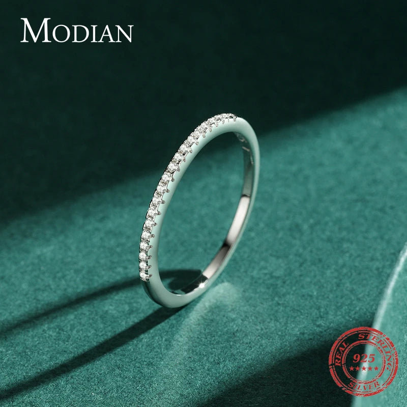 Modian Simple Elegant Silver Ring Solid 925 Sterling Silver Dazzling Clear CZ Finger Rings For Women Wedding Statement Jewelry