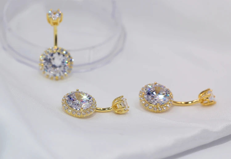 925 Sterling Silver Golden Round Shape Zircon New Fashion Piercing Navel Nail Body Jewelry Belly Button Rings For Women Gift