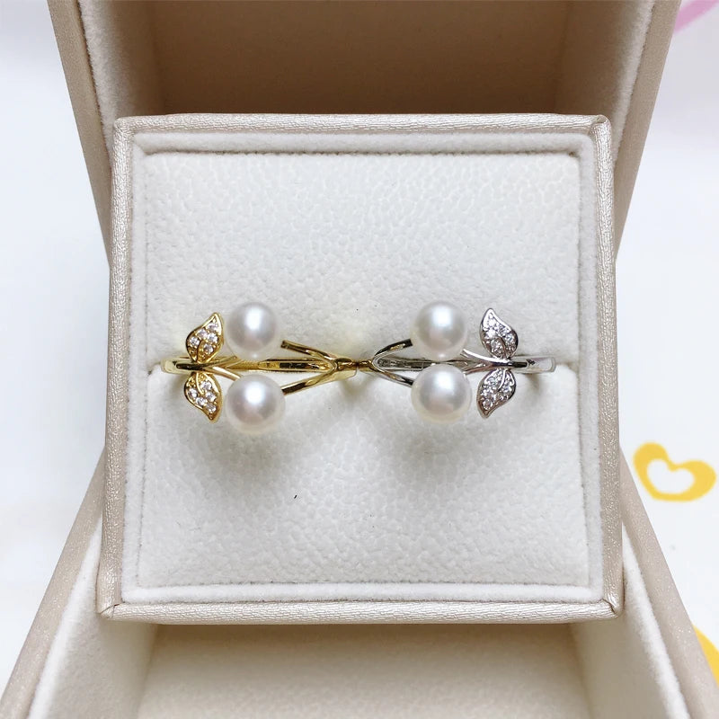 ZHBORUINI Fine Pearl Ring Two Real Natural Pearl 925 Sterling Silver Ring Cherry Design Female Wedding jewelry Drop Shippi