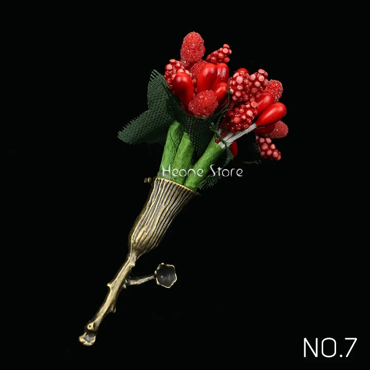 New Wedding Brooches For Men Bridegroom Rose Flower Lapel Pin Orange Pink Puple Romantic Color Brooch Party Suit Accessories