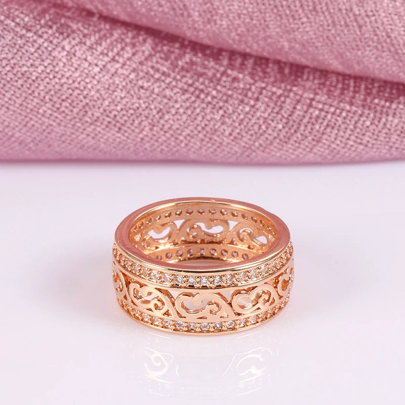 Kinel New Arrivals 585 Rose Gold Ring Double Row Micro-wax Inlay Natural Zircon Hollow Rings Women Wedding Party Fine Jewelry