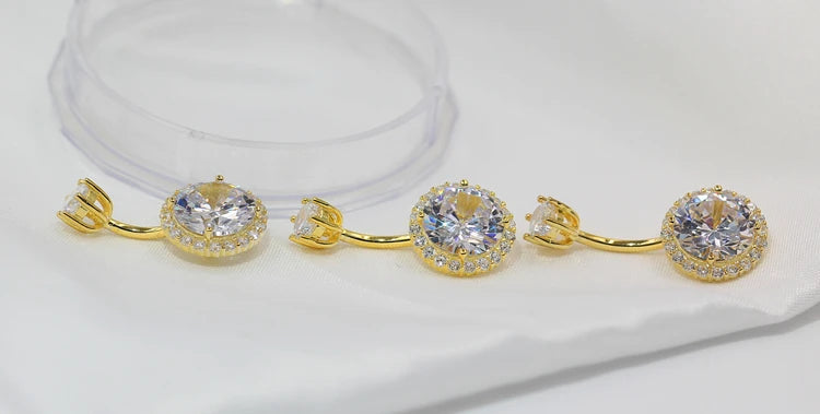925 Sterling Silver Golden Round Shape Zircon New Fashion Piercing Navel Nail Body Jewelry Belly Button Rings For Women Gift