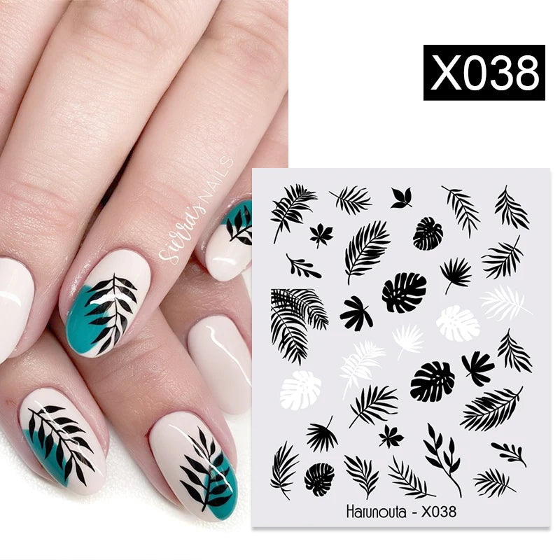 Harunouta Spring Water Nail Decal And Sticker Flower Leaf Tree Green Simple Summer Slider For Manicuring Nail Art Watermark