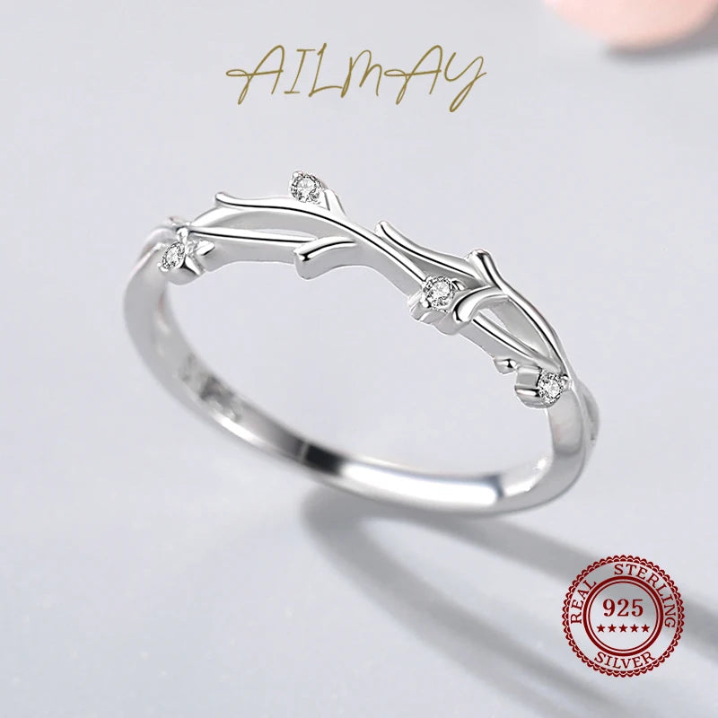 Ailmay Genuine 925 Sterling Silver Irregular Shape Stackable CZ Finger Rings Cubic Zirconia For Women Statement Jewelry Gift
