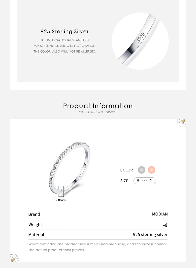 Modian Simple Elegant Silver Ring Solid 925 Sterling Silver Dazzling Clear CZ Finger Rings For Women Wedding Statement Jewelry