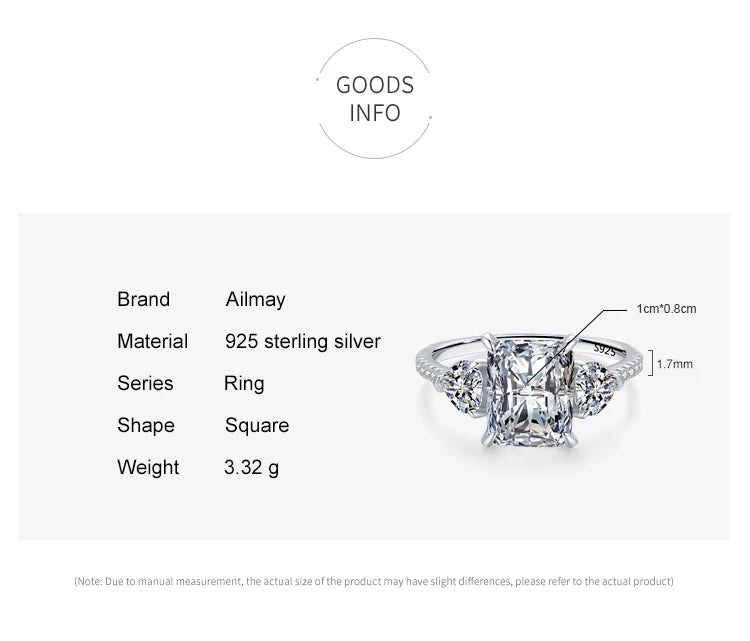 Ailmay Exquisite Luxury Rectangle 3ct  AAAAA CZ Ring 925 Sterling Silver Rings For Women Wedding Engagement Fine Female Jewelry