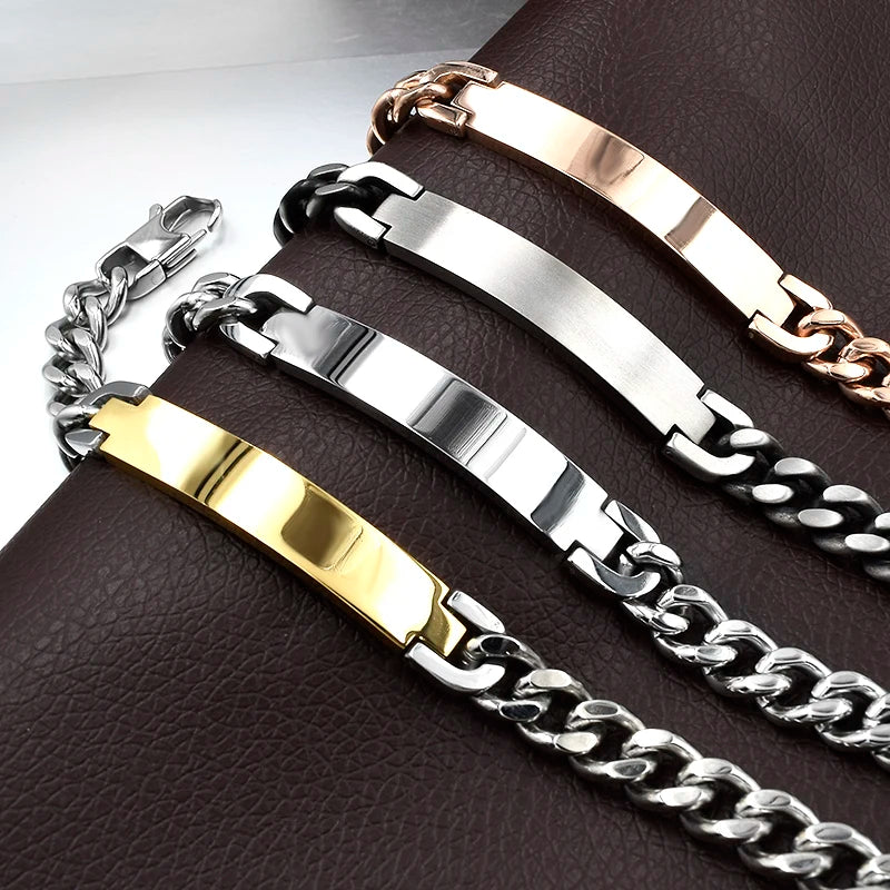Gokadima Stainless Steel ID Bracelet For Men Jewelry masculina pulseira, Black / Rose Gold color Rock Punk Party Gift