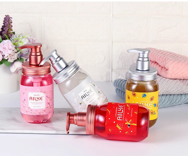 AILKE Bath foam female Whitening brightening  Scrub fragrant   body wash skin care lotion  Exfoliating Shampoo shower Gel spa