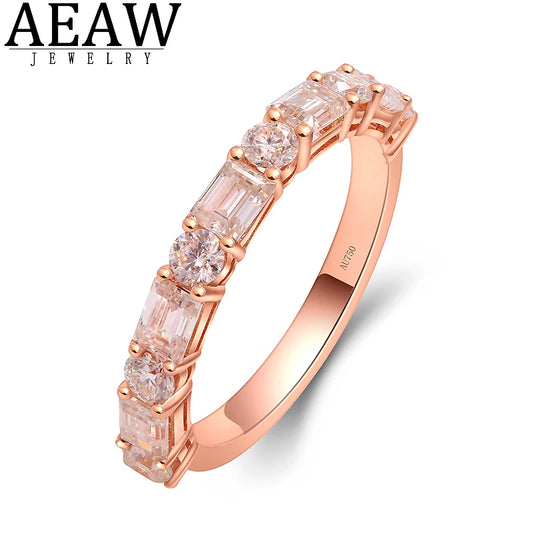 2.1ctw D Color VVS Round Cut Emerald Cut Moissanite Engagement Band High Qaulity Test Positive Real 14k Rose Gold Fine Ring