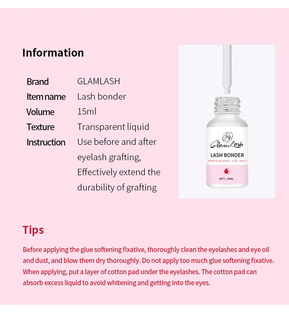 GLAMLASH 10ml/15ml Lashes Super Bonder For Eyelash Extension Bonder Private Label Grafting Eyelash Glue Quick Drying Long Last