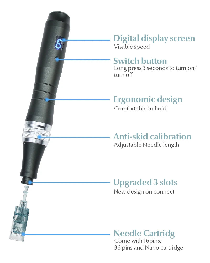 Deram  pen  M8  0.25mm  With 12 pcs Cartridges  Derma Pen