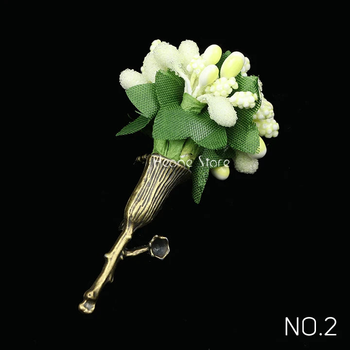 New Wedding Brooches For Men Bridegroom Rose Flower Lapel Pin Orange Pink Puple Romantic Color Brooch Party Suit Accessories