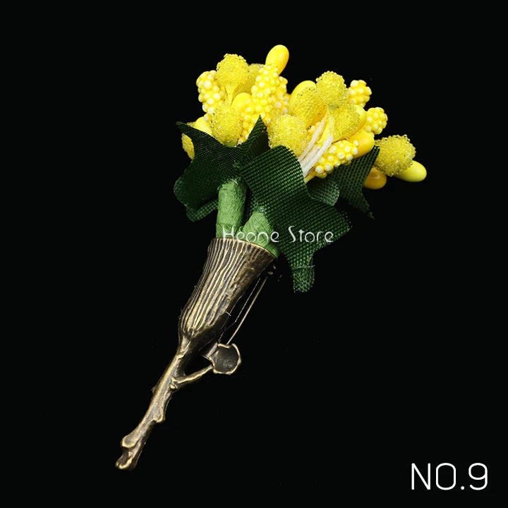 New Wedding Brooches For Men Bridegroom Rose Flower Lapel Pin Orange Pink Puple Romantic Color Brooch Party Suit Accessories