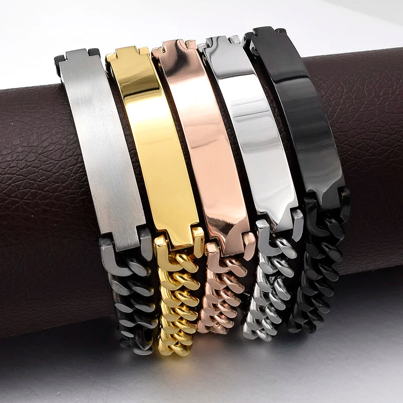 Gokadima Stainless Steel ID Bracelet For Men Jewelry masculina pulseira, Black / Rose Gold color Rock Punk Party Gift