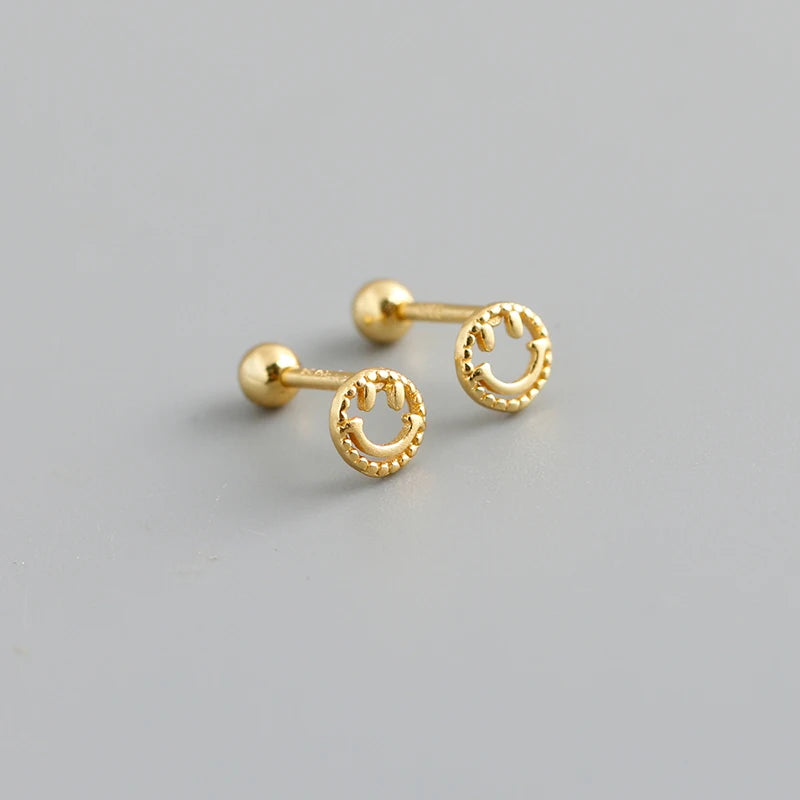 WANTME 925 Sterling Silver Fashion Cute Lucky Smile Screw Bead Piercing Stud Earrings for Women Classic Simple Ear Bone Jewelry