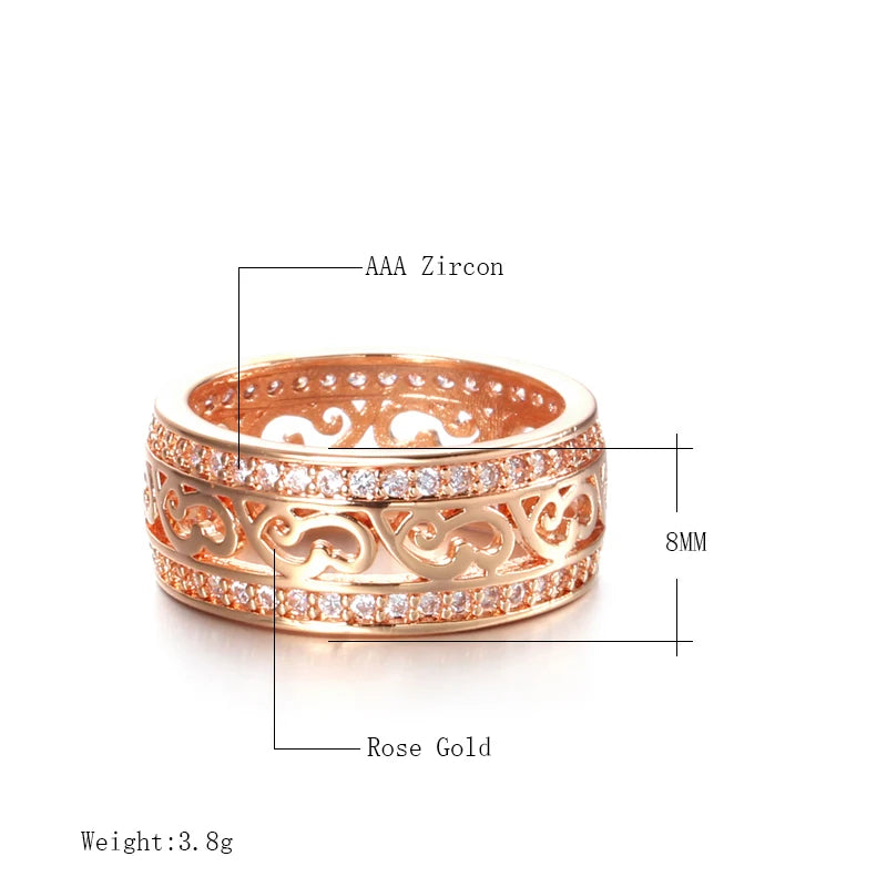Kinel New Arrivals 585 Rose Gold Ring Double Row Micro-wax Inlay Natural Zircon Hollow Rings Women Wedding Party Fine Jewelry