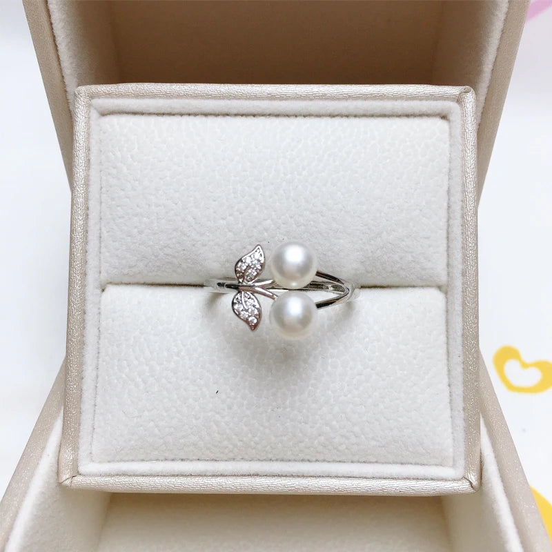 ZHBORUINI Fine Pearl Ring Two Real Natural Pearl 925 Sterling Silver Ring Cherry Design Female Wedding jewelry Drop Shippi