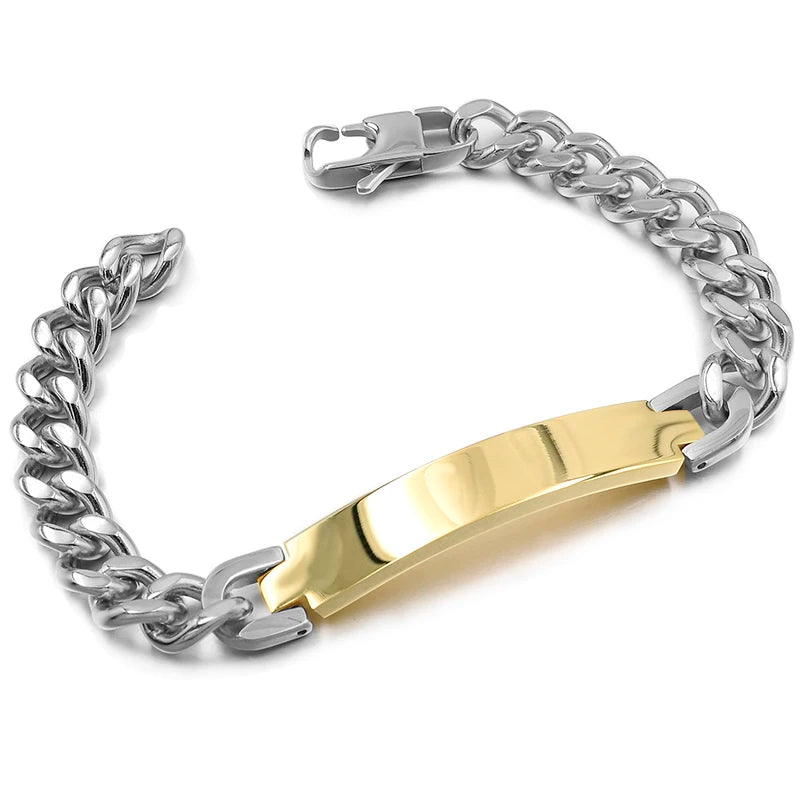 Gokadima Stainless Steel ID Bracelet For Men Jewelry masculina pulseira, Black / Rose Gold color Rock Punk Party Gift