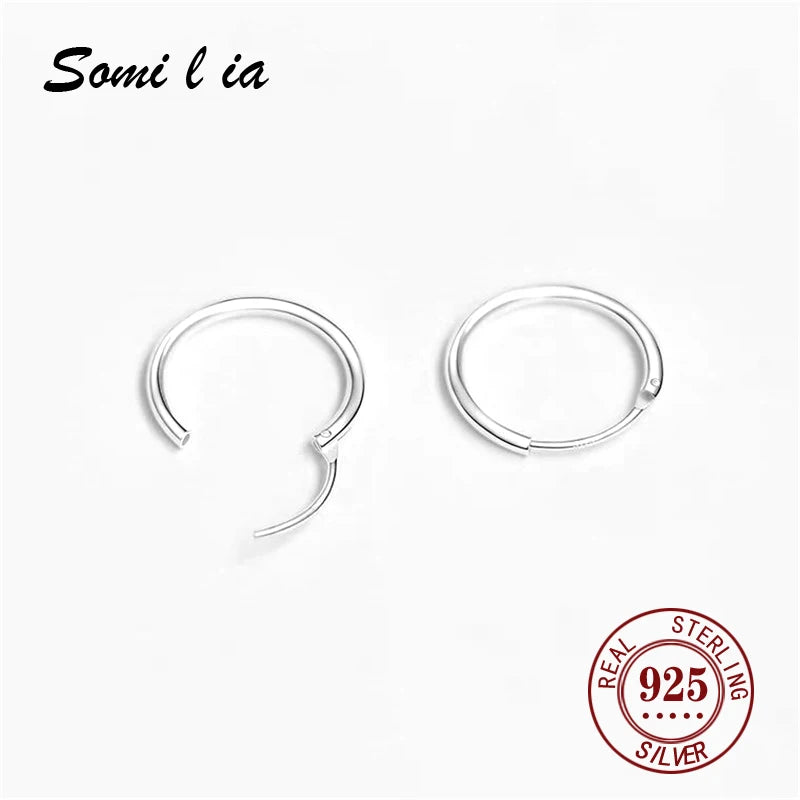SOMILIA 925 Sterling Silver Platinum Big Hoop Earrings for Women Real Money Jewelry Female Fashion Womens Fine Earrings 10-90mm