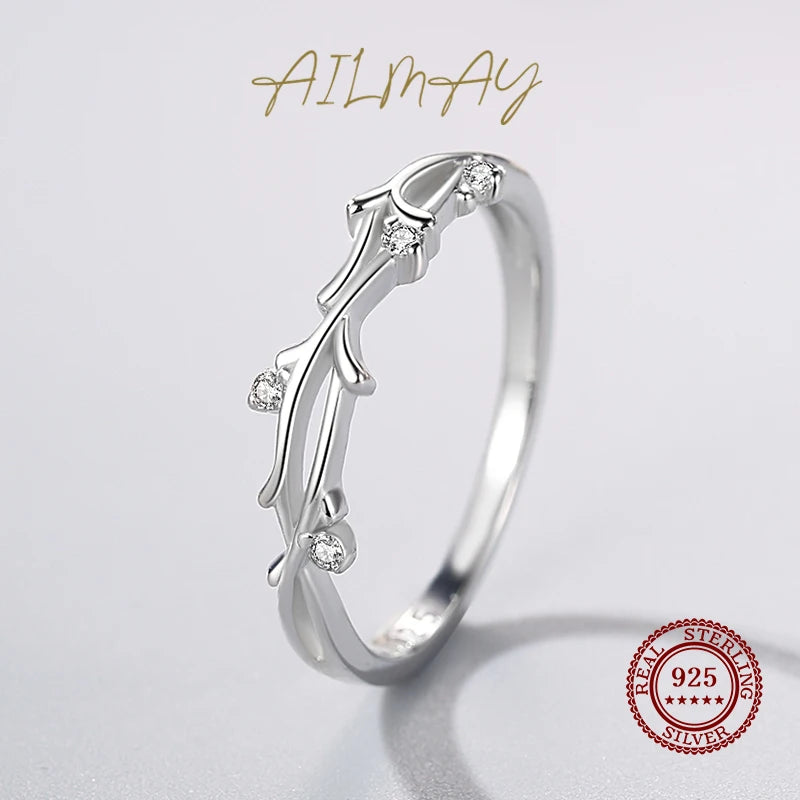 Ailmay Genuine 925 Sterling Silver Irregular Shape Stackable CZ Finger Rings Cubic Zirconia For Women Statement Jewelry Gift