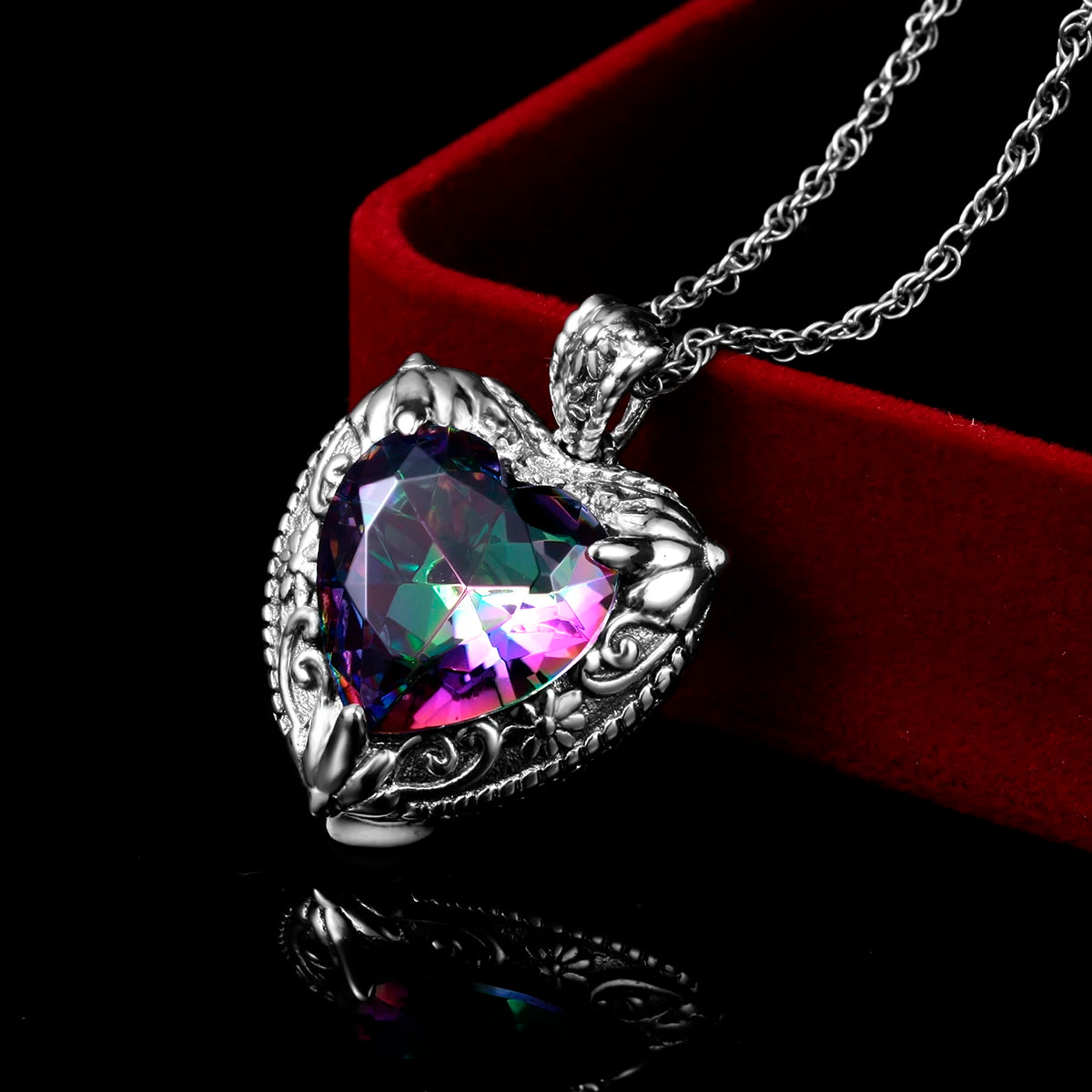 Szjinao Vintage Mystic Topaz Heart Necklace Pendant For Women Solid 925 Sterling Silver Rainbow Topaz Pendants Woman Jewelry Hot
