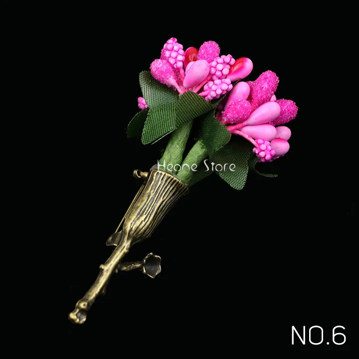 New Wedding Brooches For Men Bridegroom Rose Flower Lapel Pin Orange Pink Puple Romantic Color Brooch Party Suit Accessories
