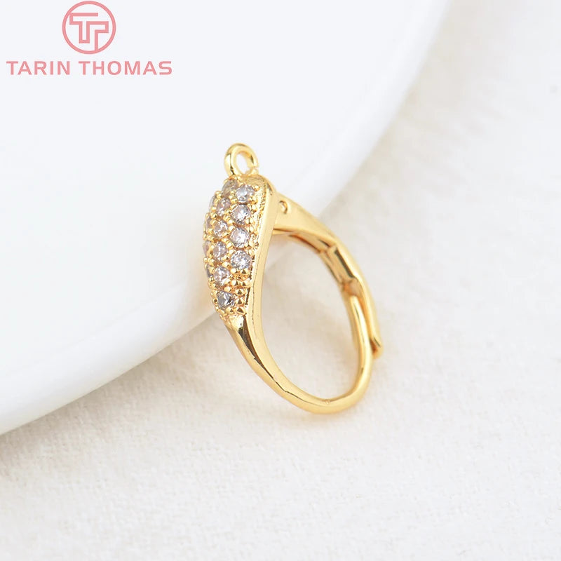 (2646)4PCS 24K Gold Color Brass with Zircon Water Drop Shaped Earrings Clip Earrings Clasps Diy Accessories Jewelry Finding