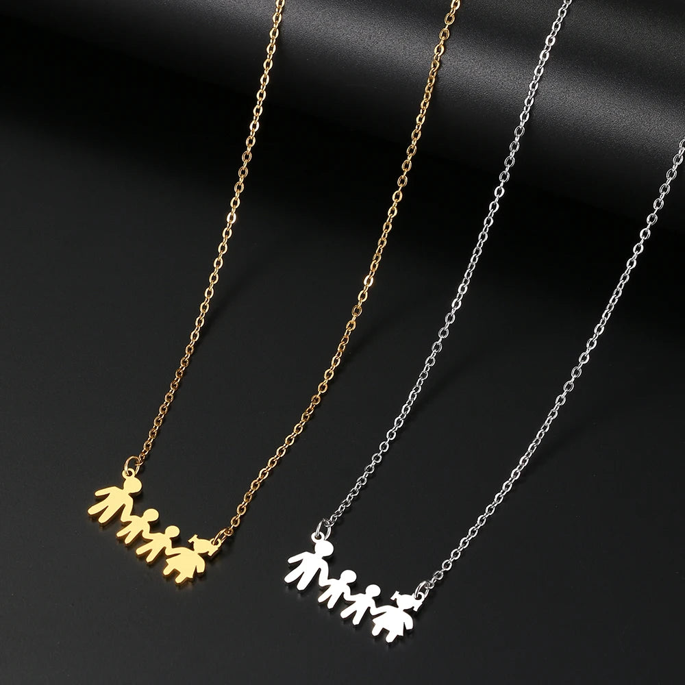 Stainless Steel Necklaces A Family Of Four People Pendant Choker Clavicle Chain Fashion Necklaces For Women Jewelry Mama's Gifts