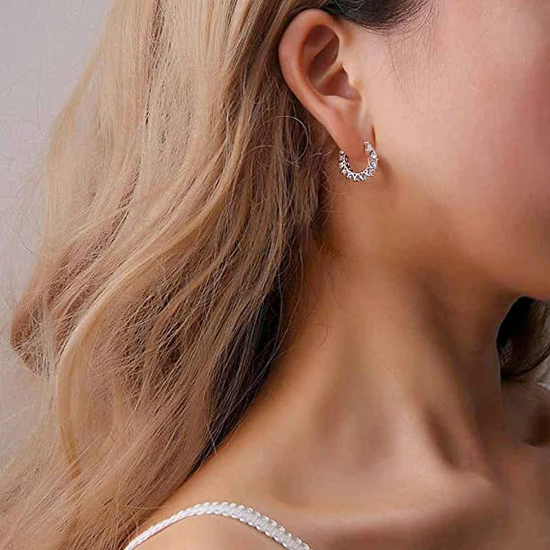 Huitan High Quality Cubic Zirconia Women Hoop Earrings Stylish Lady Accessories Party Daily Wearable Fashion Jewelry Drop Ship