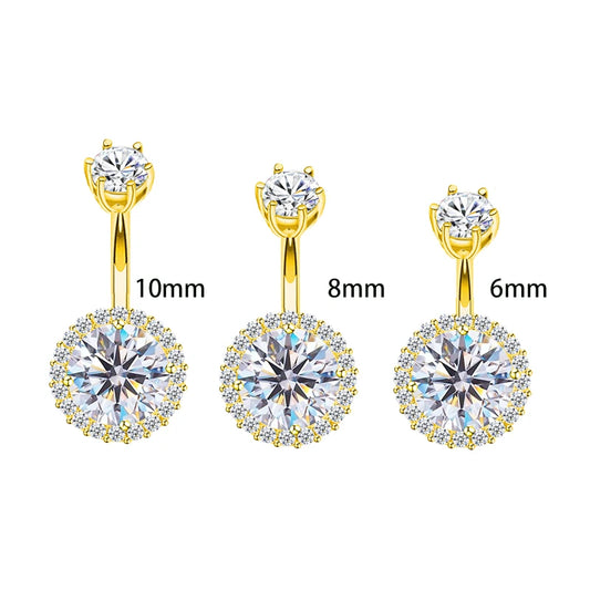 925 Sterling Silver Golden Round Shape Zircon New Fashion Piercing Navel Nail Body Jewelry Belly Button Rings For Women Gift