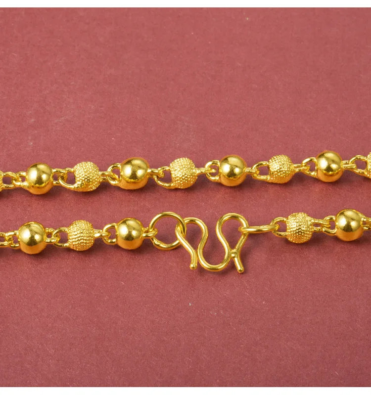 Genuine 18k Gold Color Necklace For men Solid round pearlChain Clavicle Chain Necklace 60cm Single Chain Fine Jewelry