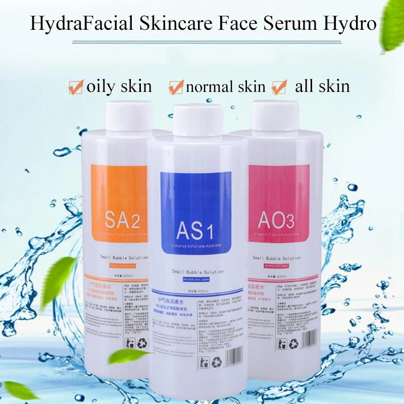 Facial Skincare Face Serum Hydro Aqua Peel Solution 400ml Kit of 3 Serums AS1 SA2 AO3 For Facial Machine Skin Deep Cleaning