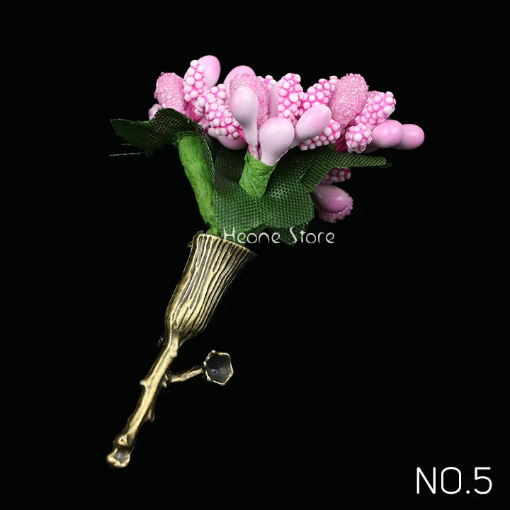 New Wedding Brooches For Men Bridegroom Rose Flower Lapel Pin Orange Pink Puple Romantic Color Brooch Party Suit Accessories