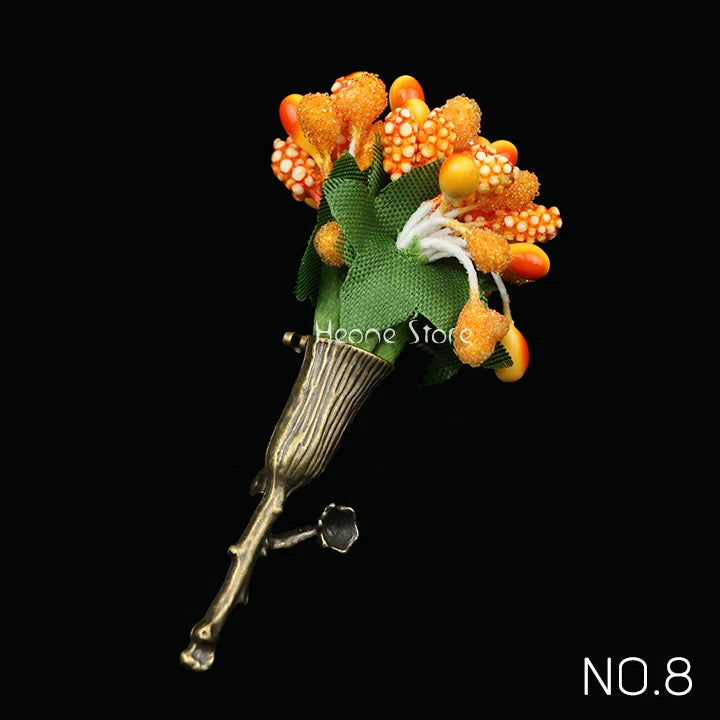 New Wedding Brooches For Men Bridegroom Rose Flower Lapel Pin Orange Pink Puple Romantic Color Brooch Party Suit Accessories