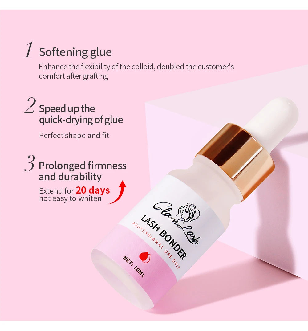 GLAMLASH 10ml/15ml Lashes Super Bonder For Eyelash Extension Bonder Private Label Grafting Eyelash Glue Quick Drying Long Last