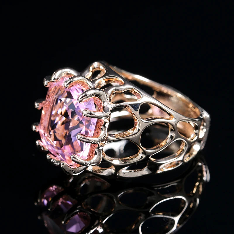 Kinel New 585 Rose Gold Unusual Rings For Women Micro Wax Inlay Spherical Natural Zircon Rings Wedding Trend Wedding Jewelry