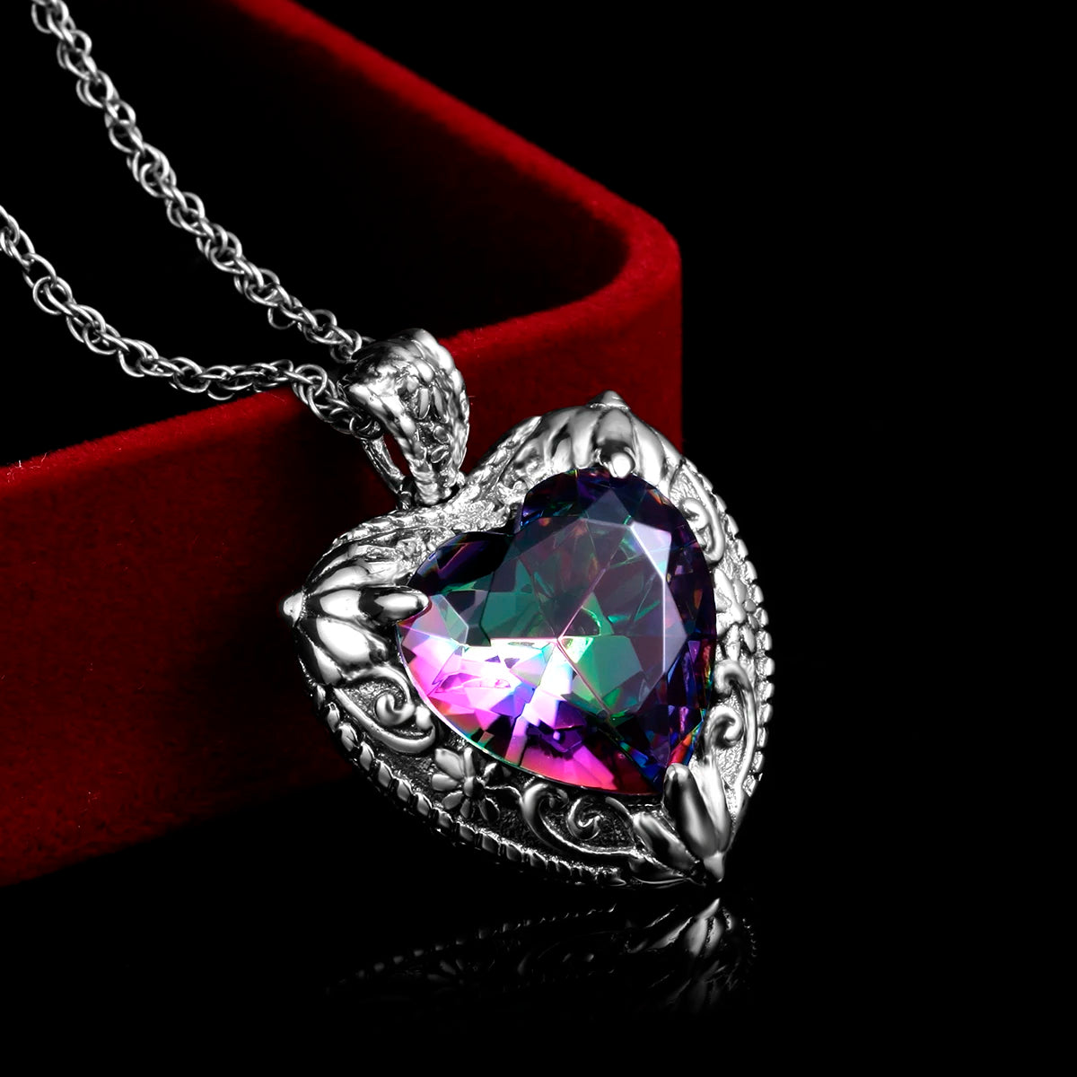 Szjinao Vintage Mystic Topaz Heart Necklace Pendant For Women Solid 925 Sterling Silver Rainbow Topaz Pendants Woman Jewelry Hot