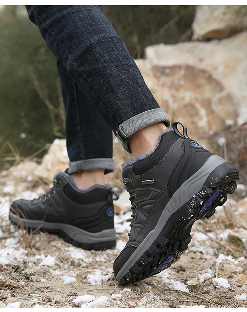 Brand Winter Men's Boots Warm Men's Snow Boots High Quality Leather Waterproof Men Sneakers Outdoor Men Hiking Boots Work Shoes