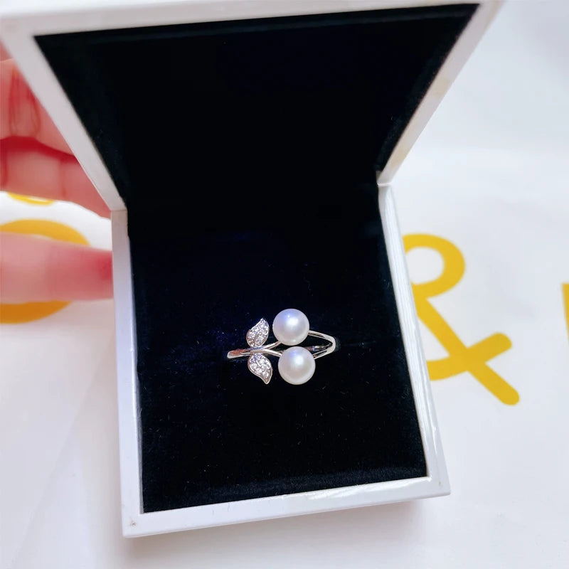 ZHBORUINI Fine Pearl Ring Two Real Natural Pearl 925 Sterling Silver Ring Cherry Design Female Wedding jewelry Drop Shippi