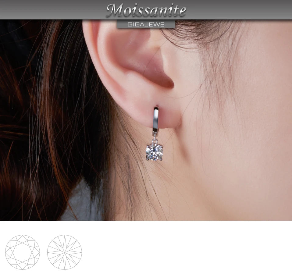 GIGAJEWE Moissanite White D VVS1 Total 2ct 925 Silver Drop Earring 18K Gold Plated Diamond Test Passed Jewelry Woman Girl Gift